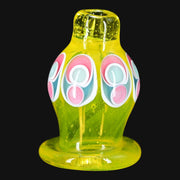 710 Pipes Smoke Shop Robbie Lofland mini bubble cap in yellow glass with pink and blue dot stack patterns