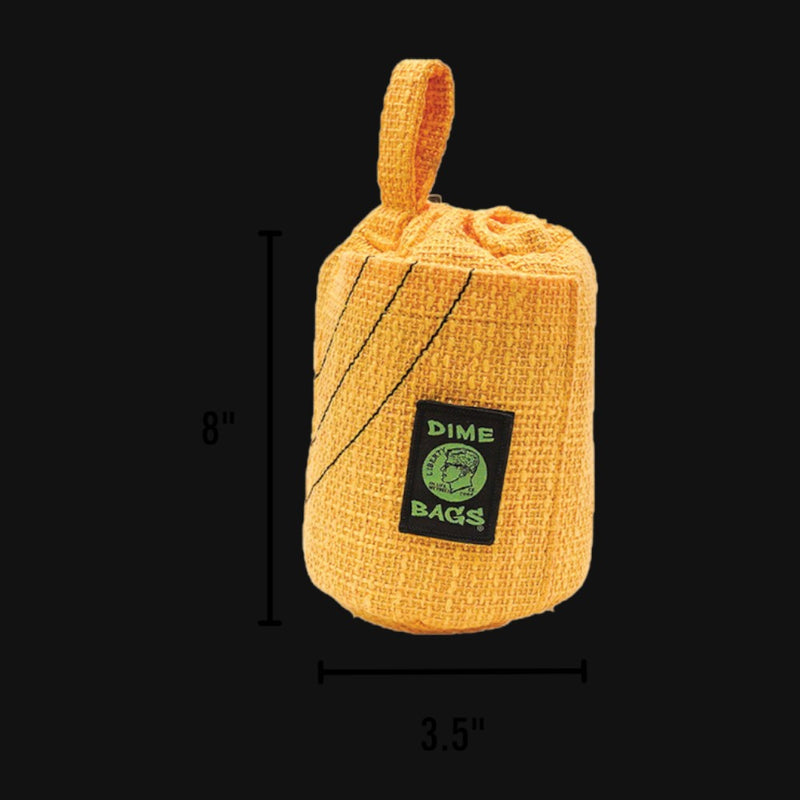 710 Pipes Smoke Shop yellow 8-inch Dime Bags drawstring tube with padded Hempster fabric and cinch closure