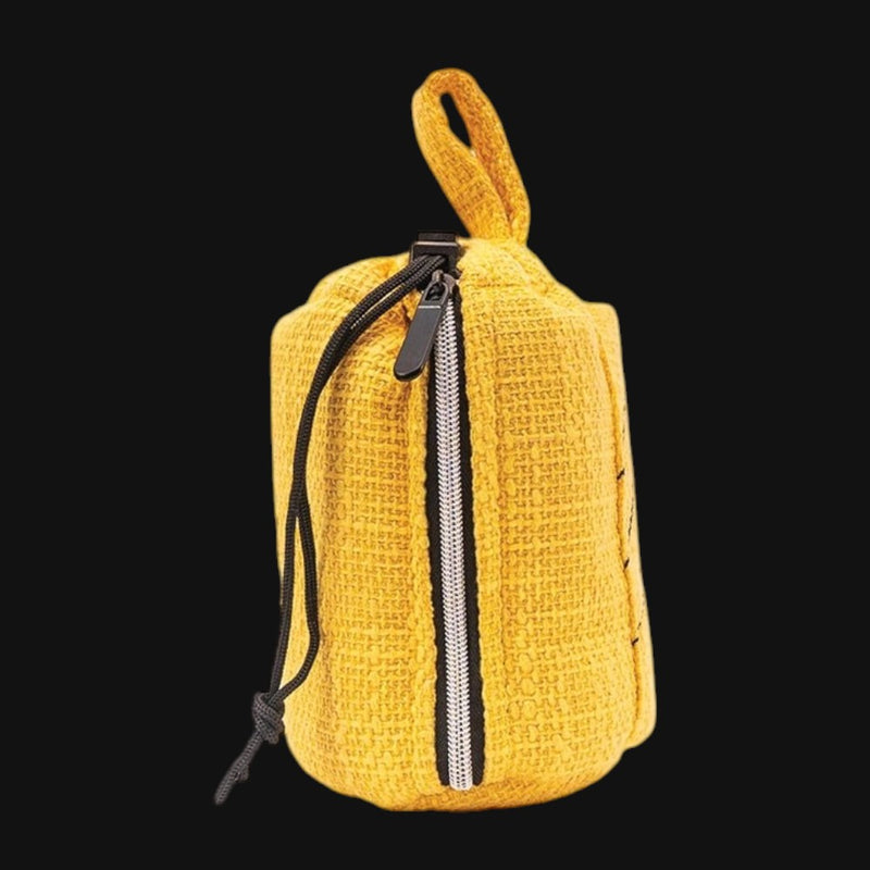 710 Pipes Smoke Shop yellow Dime Bags 8-inch drawstring tube with padded hempster fabric and side zipper pocket