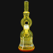 710 Pipes Smoke Shop yellow glass donut rig with 2-hole downstem and donut mouthpiece. 10mm joint, 45 degree angle.