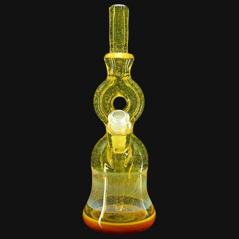 710 Pipes Smoke Shop yellow glass donut rig with 2-hole downstem and donut mouthpiece. 10mm joint, 45 degree angle.