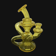 710 Pipes Smoke Shop yellow glass recycler rig with CFL terps, 6 inches tall, 10mm joint.