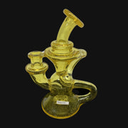 710 Pipes Smoke Shop yellow glass recycler rig with CFL terps, 6 inches tall, 10mm joint.