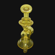 710 Pipes Smoke Shop yellow glass recycler rig with CFL terps, 6 inches tall, 10mm joint.