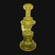 710 Pipes Smoke Shop yellow glass recycler rig with CFL terps, 6 inches tall, 10mm joint.