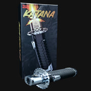 710 Pipes Smoke Shop YoCan Katana Torch with black ergonomic handle and silver metal nozzle in front of product box