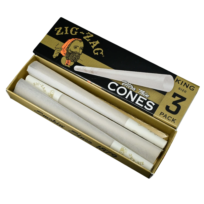710 Pipes Smoke Shop Zig-Zag king size ultra-thin pre-rolled cones in a 3-pack box with filter tips