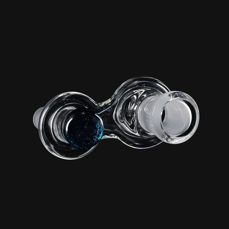 710 Pipes Smoke Shop clear glass 14mm male to 14mm female reclaim catch adapter with blue dicro zombie hand accent