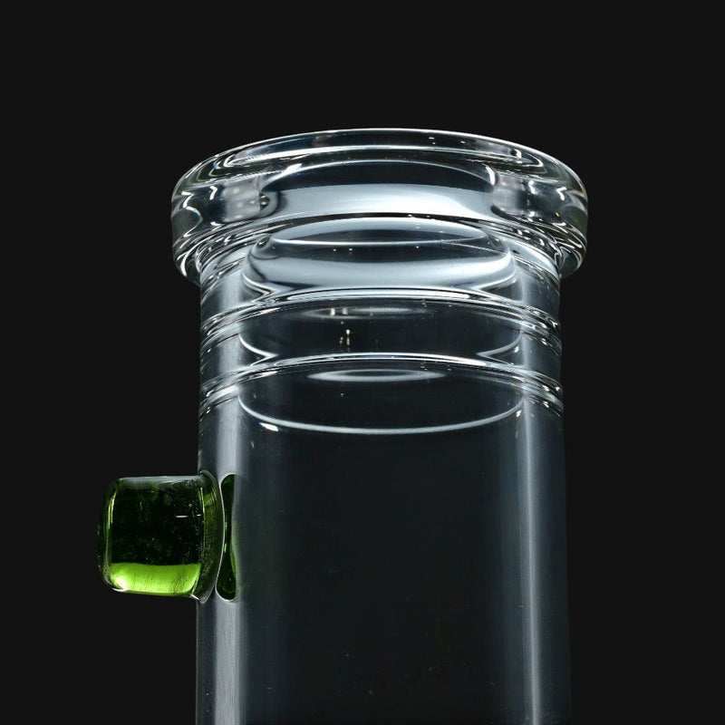 Clear glass mouthpiece of a 710 Pipes Smoke Shop Zombie Hand water pipe with an absinthe green glass accent.