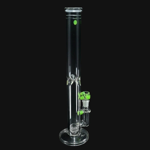 710 Pipes Smoke Shop Zombie Hand straight glass water pipe with green slyme accents and a puck percolator.