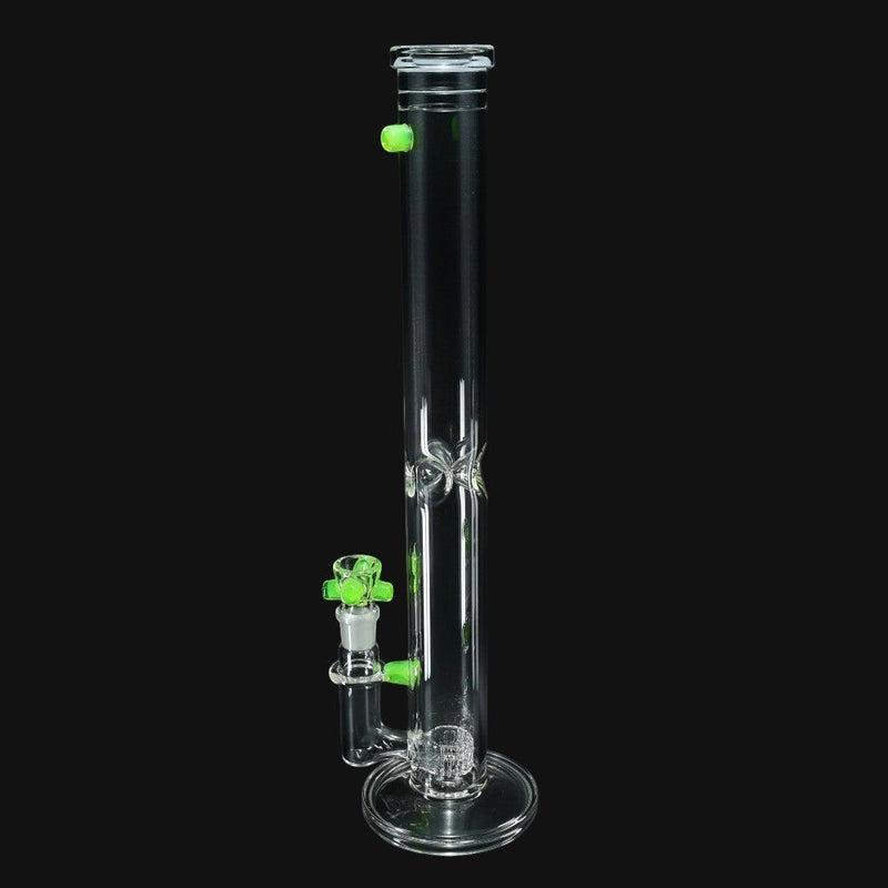 710 Pipes Smoke Shop Zombie Hand straight tube glass bong with green slyme accents and puck percolator.