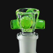 710 Pipes Smoke Shop Zombie Hand glass bowl piece in bright slyme green with a unique puck perc design.