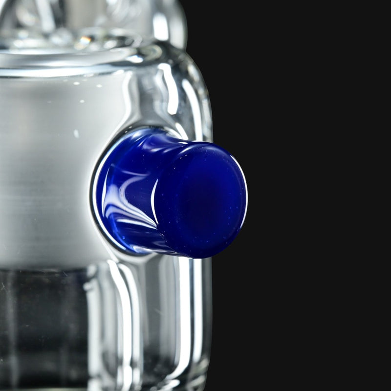 710 Pipes Smoke Shop Zombie Hands 18mm clear glass dry catcher with a vibrant blue glass accent knob.