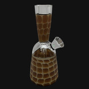 710 Pipes Smoke Shop Robertson Zoo-Tube Rig with brown giraffe pattern and clear glass, 6 inches tall, 10mm joint.