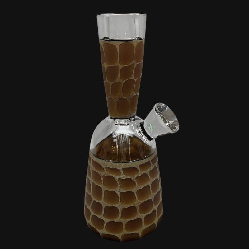 710 Pipes Smoke Shop Robertson Zoo-Tube Rig with brown giraffe pattern and clear glass, 6 inches tall, 10mm joint.