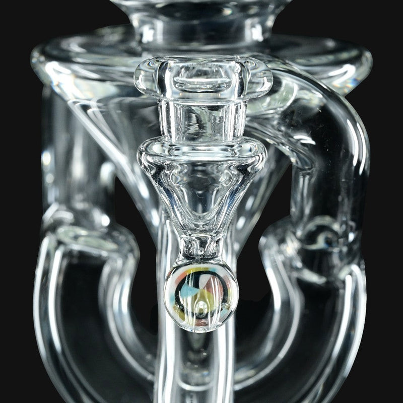 710 Pipes Smoke Shop AF Clear Floater Recycler #2, 7-inch glass recycler with 10mm joint and colorful marble accent.
