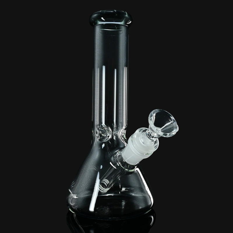8-inch clear glass beaker water pipe from 710 Pipes Smoke Shop with a wide base and removable glass bowl.