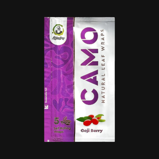 710 Pipes Smoke Shop Camo Natural Leaf Wraps in Goji Berry flavor, a tobacco-free chamomile and mate rolling pack.
