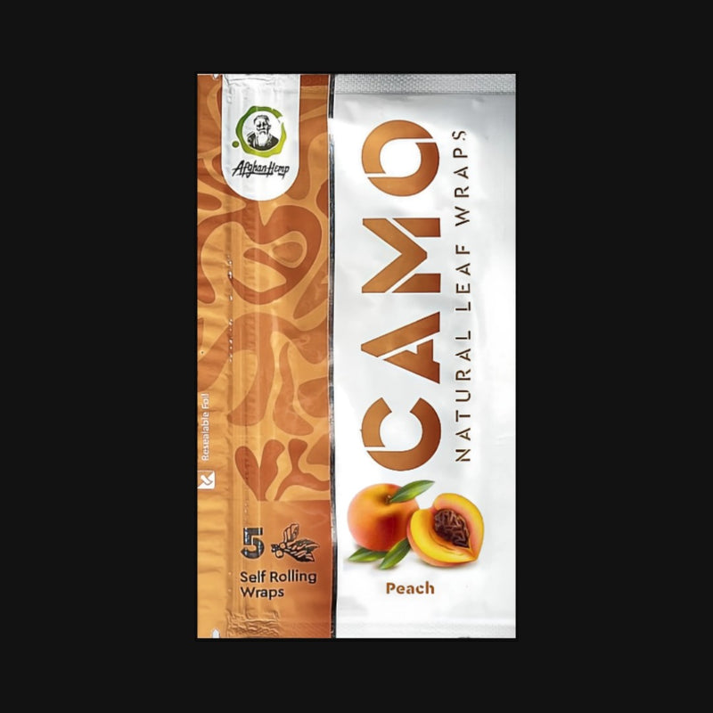 710 Pipes Smoke Shop Camo Natural Leaf Wraps in Peach flavor, a tobacco-free chamomile and mate blunt wrap pack.