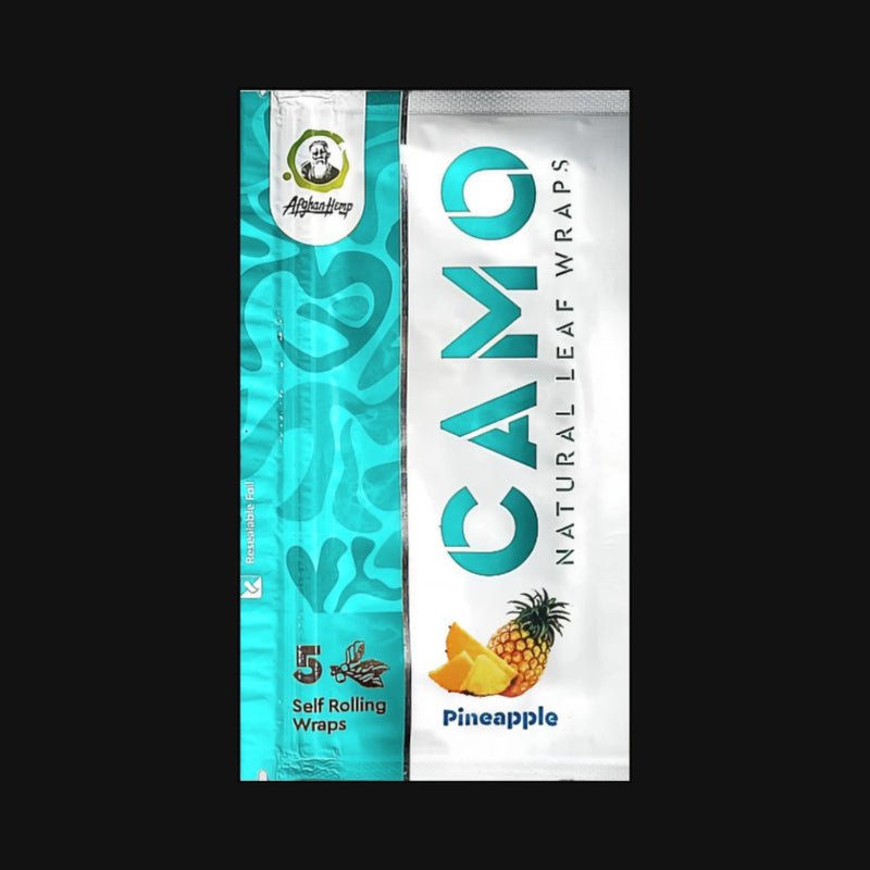 710 Pipes Smoke Shop Camo Pineapple natural leaf wraps made from chamomile and mate, tobacco-free, 5-pack.