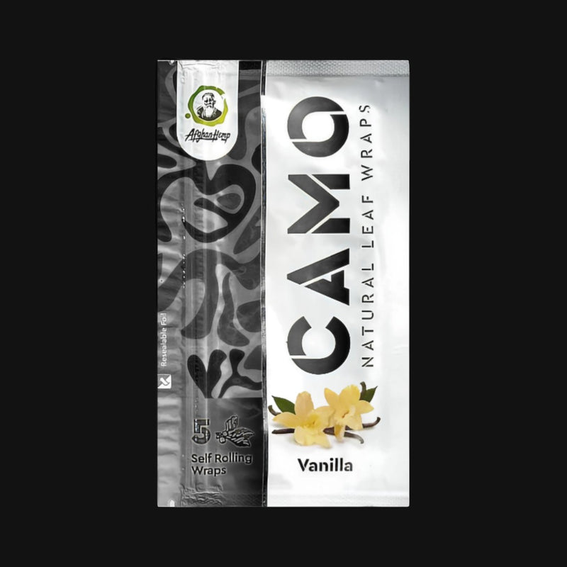 710 Pipes Smoke Shop Camo Vanilla natural leaf wraps, tobacco-free chamomile and mate blunt wraps in a 5-pack.