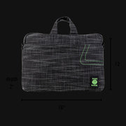 710 Pipes Smoke Shop Dime Bags Side Hustler 17 inch laptop bag in black textured fabric with green accent stitching.