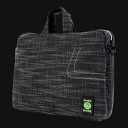 Dime Bags Side Hustler 17 inch laptop bag in black textured fabric with green accent stitching.