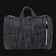 Dime Bags Side Hustler 17 inch laptop bag in textured black fabric with front zipper pocket.