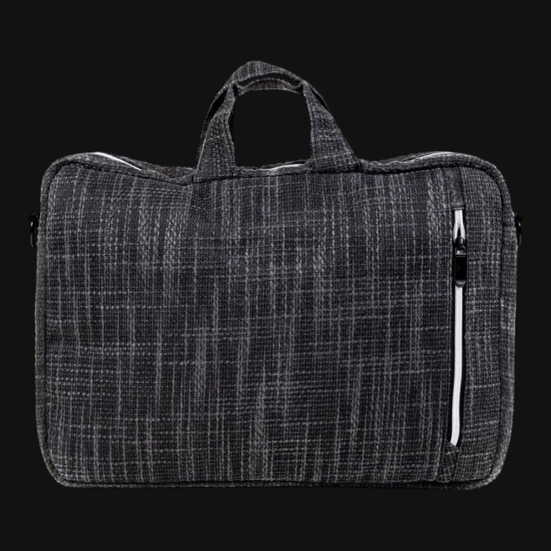 Dime Bags Side Hustler 17 inch laptop bag in textured black fabric with front zipper pocket.