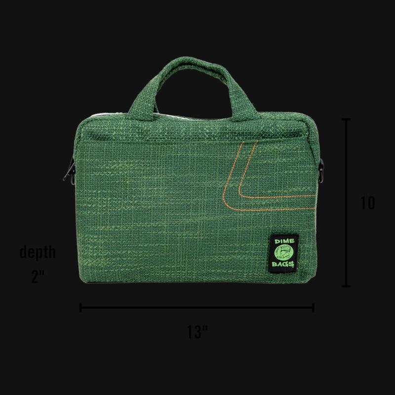 Dime Bags Side Hustler 15 inch laptop bag in green hempster fabric with top handles