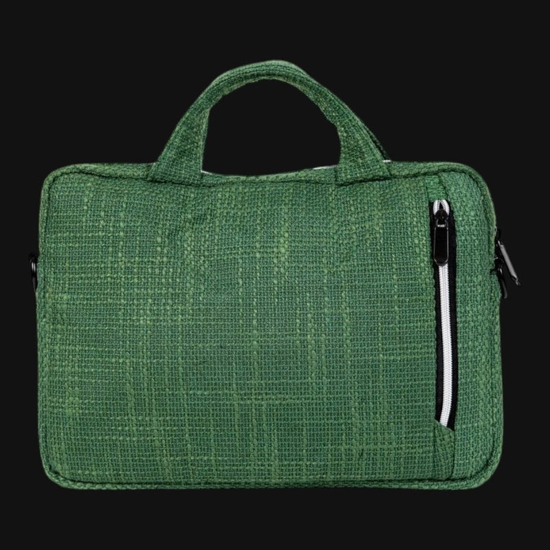 green Dime Bags Side Hustler 15-inch laptop bag with textured fabric and front zippered pocket
