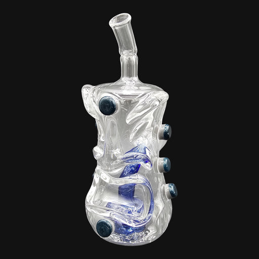 710 Pipes Smoke Shop DonChileOrtega Tiki Rig featuring clear glass with blue accents and cobalt blue downstem