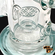 710 Pipes Smoke Shop Fat Boy Glass Klein dab rig featuring a clear glass seed of life percolator and Nemo color accents.