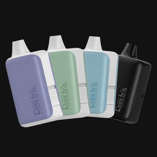 Four Randy's Inspo XL 510 batteries in purple, green, blue, and black from 710 Pipes Smoke Shop.