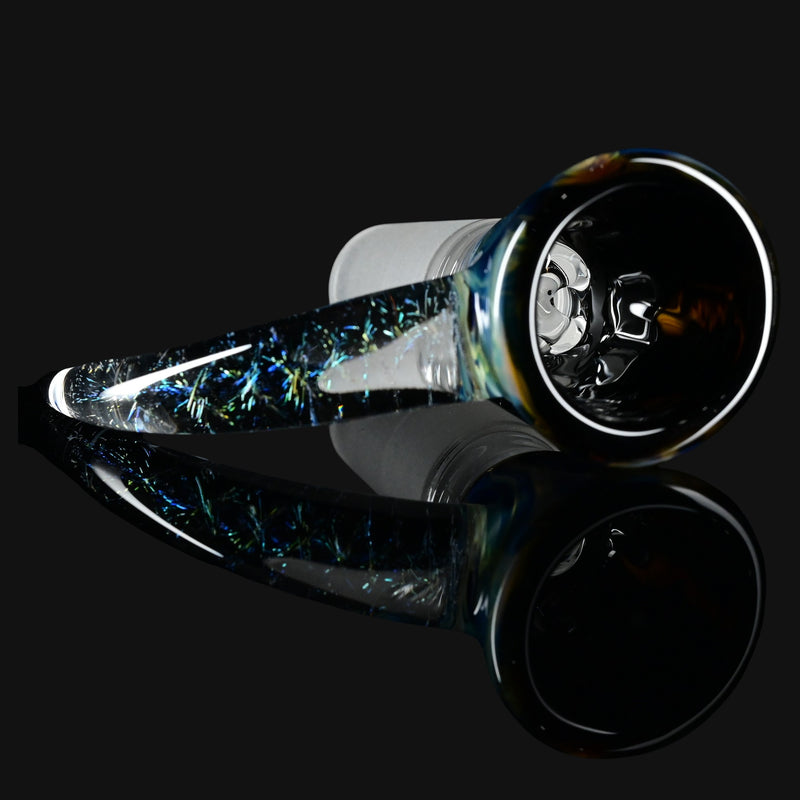 710 Pipes Smoke Shop Kadabra 14mm glass bowl slide in Midnight Lagoon with iridescent blue and green flecks.