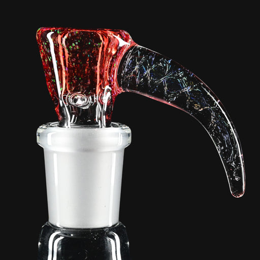 710 Pipes Smoke Shop Kadabra 14mm glass slide in ruby slipper cropal with a curved handle and glittery finish.