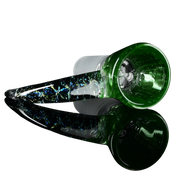 lay down view of Kadabra 14mm Slide bowl in the color of Green Stardust for smoking