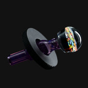 710 Pipes Smoke Shop full color Kadabra Dr. Dabber Switch2 Milli glass joystick carb cap with colorful patterned head and clear stem.