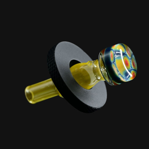 710 Pipes Smoke Shop full color Kadabra Dr. Dabber Switch2 Milli glass joystick carb cap with colorful patterned head and clear stem.