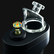 710 Pipes Smoke Shop full color Kadabra Dr. Dabber Switch2 Milli glass joystick carb cap with colorful patterned head and clear stem.