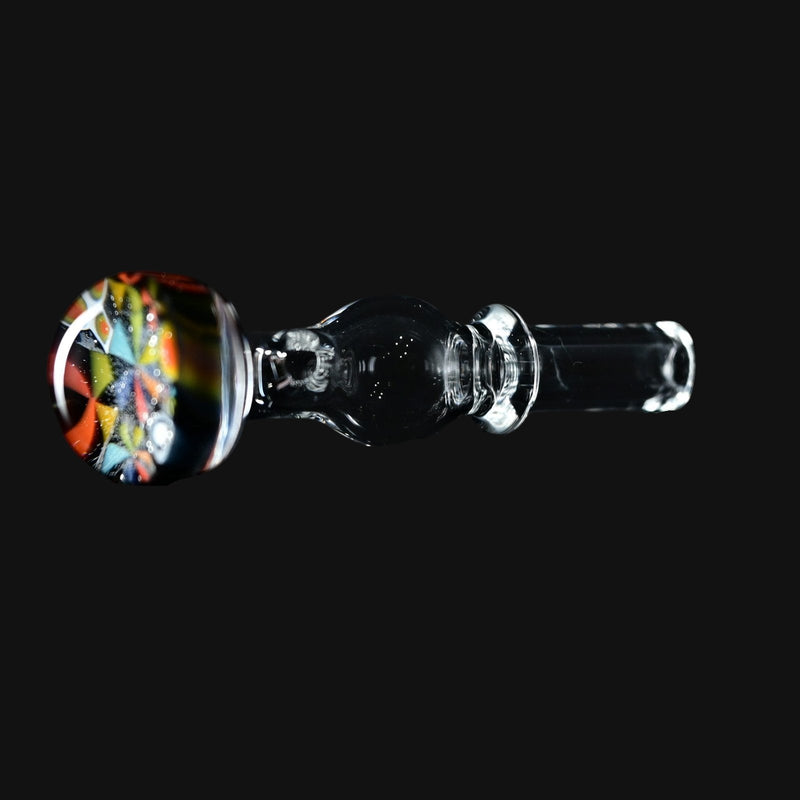 710 Pipes Smoke Shop Kadabra Dr. Dabber Switch2 Milli glass joystick carb cap with colorful patterned head and clear stem.