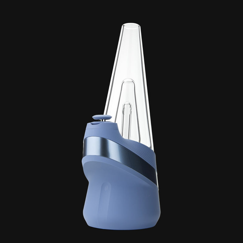 710 Pipes Smoke Shop Limited Edition Puffco Peak vaporizer in sapphire blue with a clear glass attachment