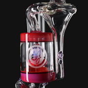 OJ Flame Puffco Peak Cylinder Recycler - Pink Slyme/Poppy close up