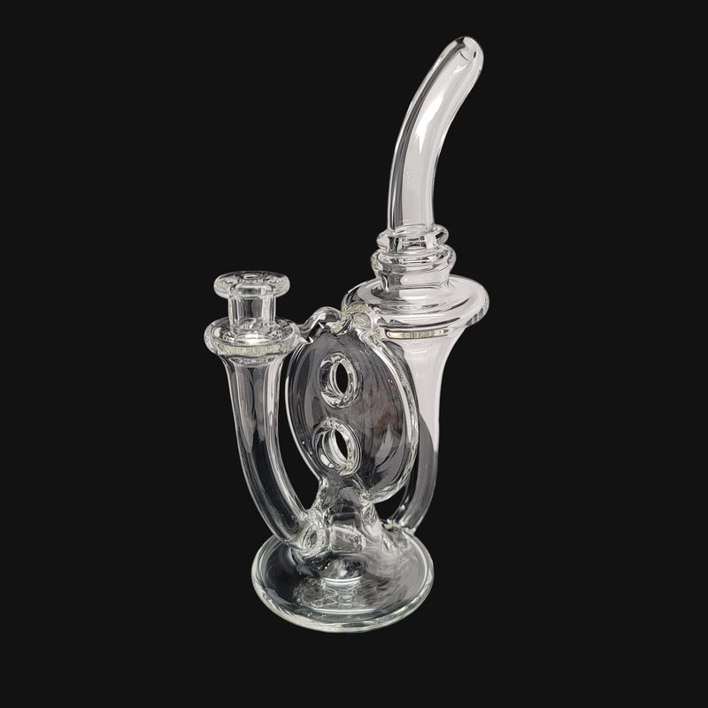 710 Pipes Smoke Shop 9.5-inch Quantum Leap clear glass Swiss perc recycler rig with 10mm joint