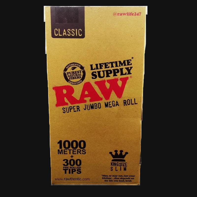 710 Pipes Smoke Shop RAW Lifetime Supply Super Jumbo Mega Roll with 1000 meters of organic hemp paper and 300 tips.