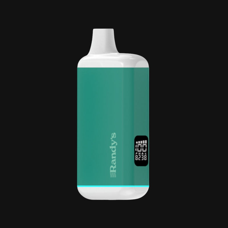 Randy's Inspo+ 510 battery in teal and white with a digital LED display, sold at 710 Pipes Smoke Shop.