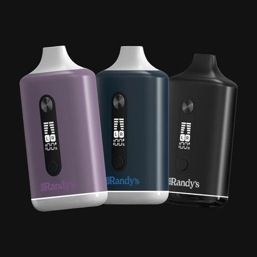 710 Pipes Smoke Shop Randy's Inspo Dual vaporizers in lilac, steel blue, and noir black with dual cartridge slots.