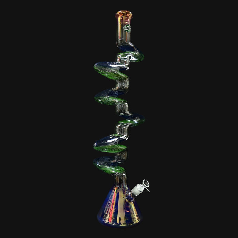 Zong Fat Striped 6 Kink Beaker - Gold Fume/Blue & Green