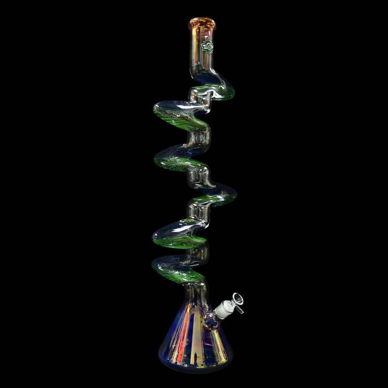 Zong Fat Striped 6 Kink Beaker - Gold Fume/Blue & Green