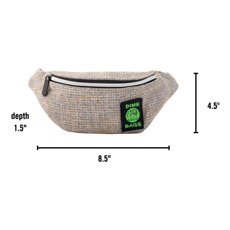 710 Pipes Smoke Shop Dime Bags Stash Pack in beige Hempster fabric with a green logo patch and black zipper.